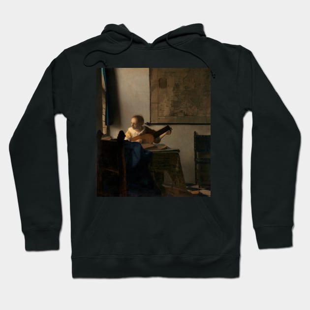 Young Woman with a Lute (ca.1662–1663) by Johannes Vermeer. Hoodie by Rosettemusicandguitar